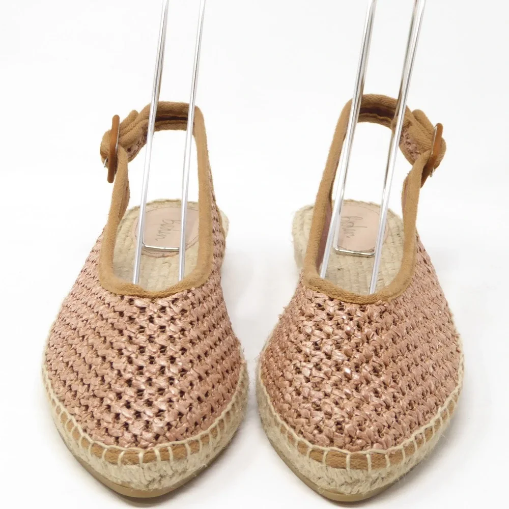 Boden Womens Espadrille Flats Pink Woven Raffia Slingback 39 / 8